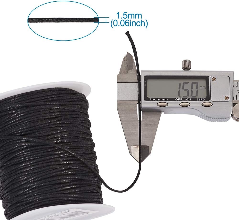 Pulsera de macramé con cordón de algodón encerado de 100 yardas, 1,5 mm, para hacer joyas, hilo encerado (negro)