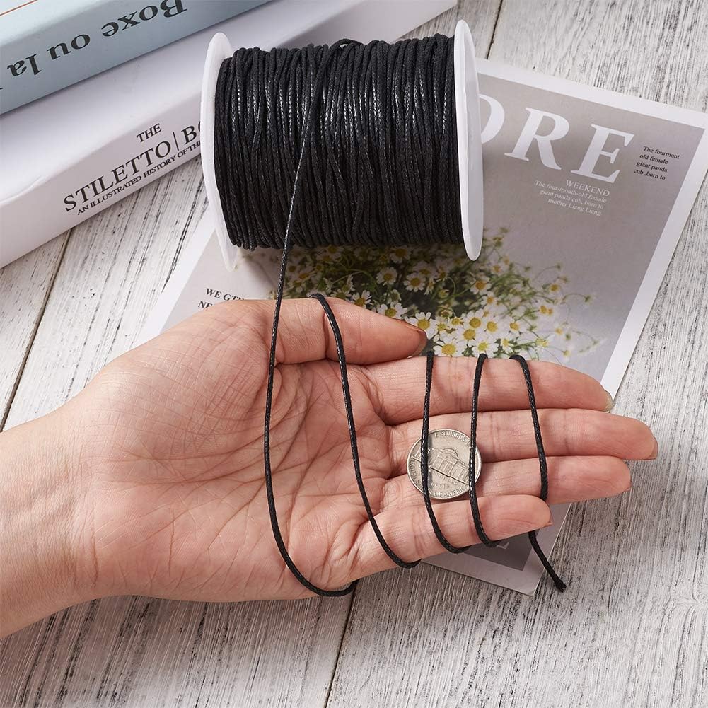 Pulsera de macramé con cordón de algodón encerado de 100 yardas, 1,5 mm, para hacer joyas, hilo encerado (negro)