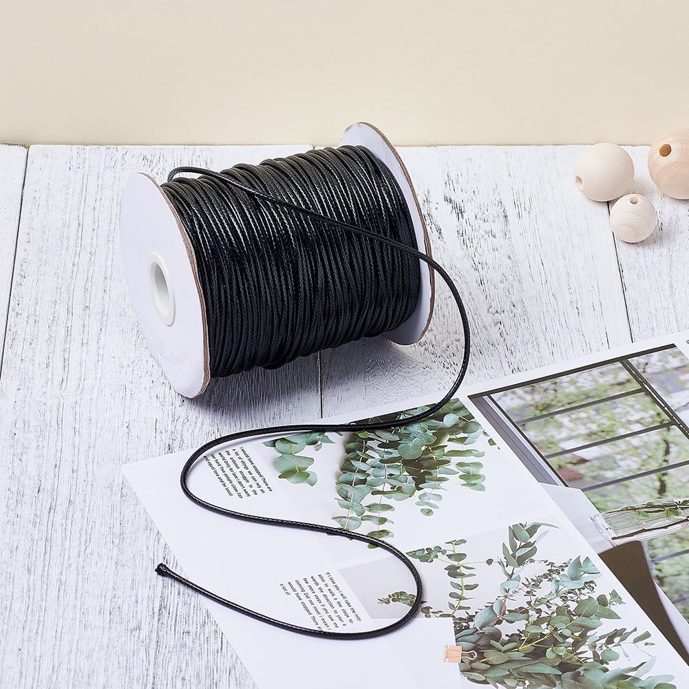 Pulsera de macramé con cordón de algodón encerado de 100 yardas, 1,5 mm, para hacer joyas, hilo encerado (negro)