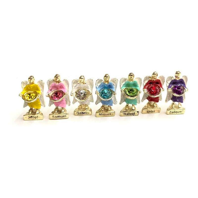 7 Arcangeles Juego Baño De Oro Con Cristal 3 Cm