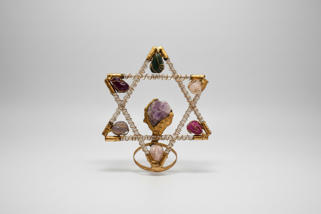 Figura Estrella De David En Tubo Cristal Relleno De Cuarzo