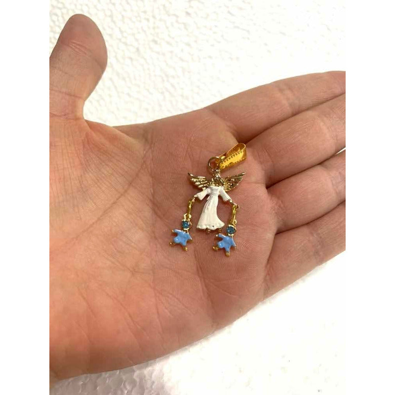 Dije Angel De La Guarda Colgante Baño En Oro Con Cristal 3cm