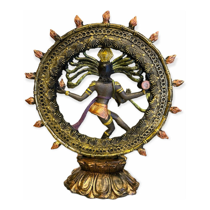 Shiva Nataraja Danza Cosmica 22.5x20x8cm Pintado A Mano.
