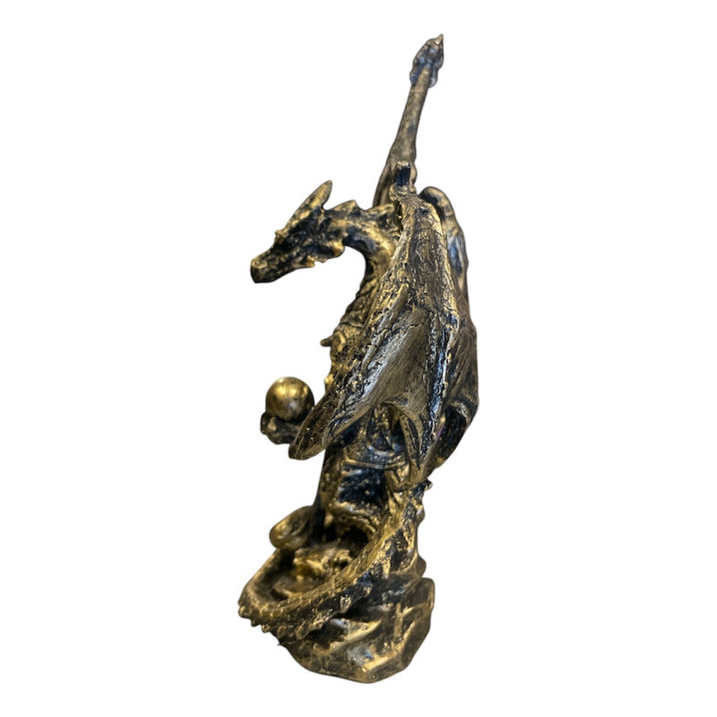 Dragon Dorado Figura Decorativa 12 Cm De Resina Mexicana