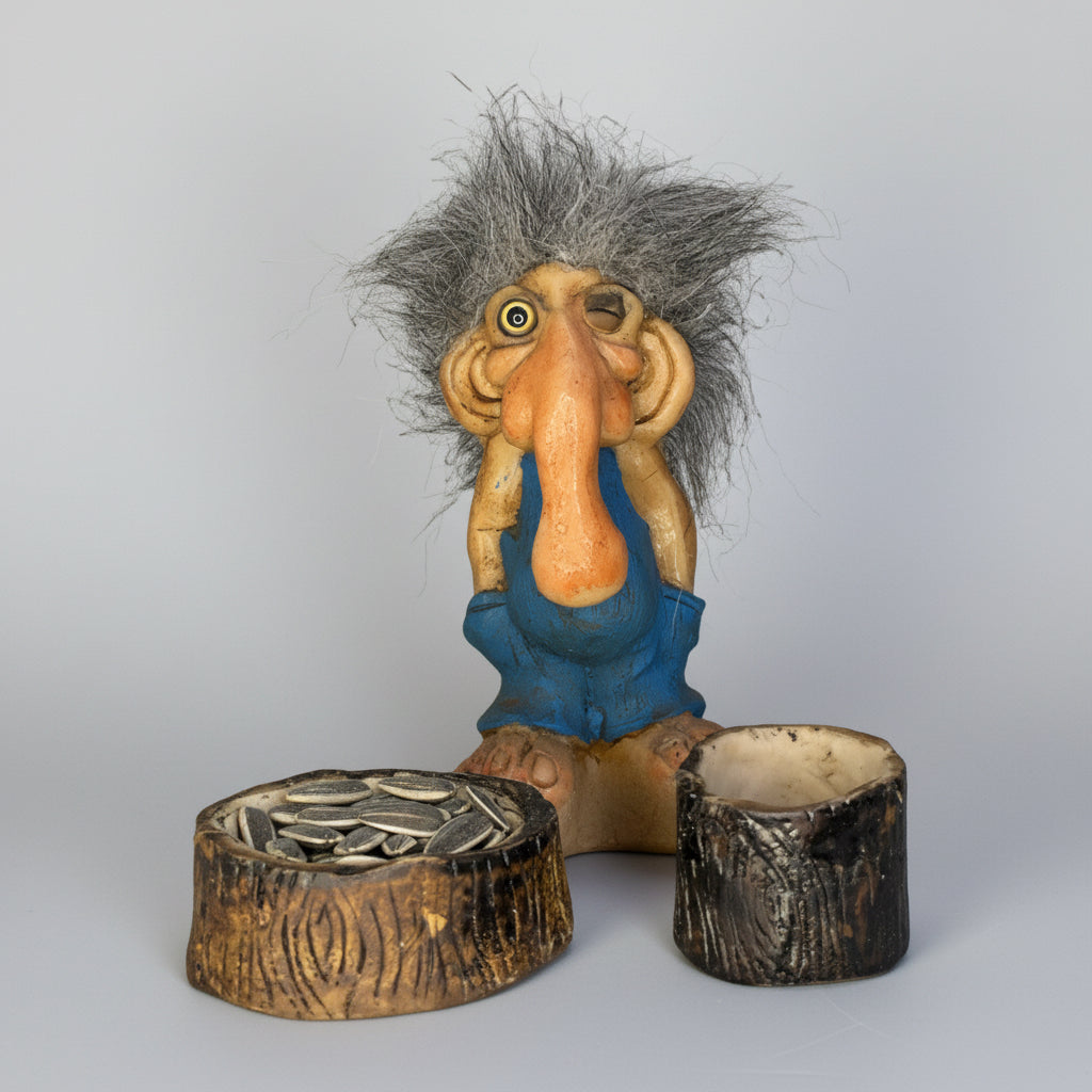 Troll Desiciones 10cm + Comedero + Semillas + Tarjeta