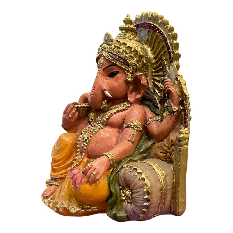 Estatua Ganesh Trono Resina 14 Cm.