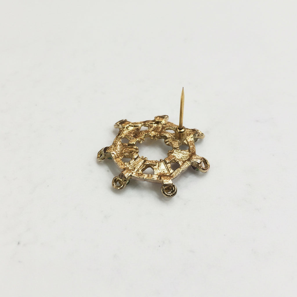 Círculo Ángeles Prendedor Baño De Oro Con Cristal