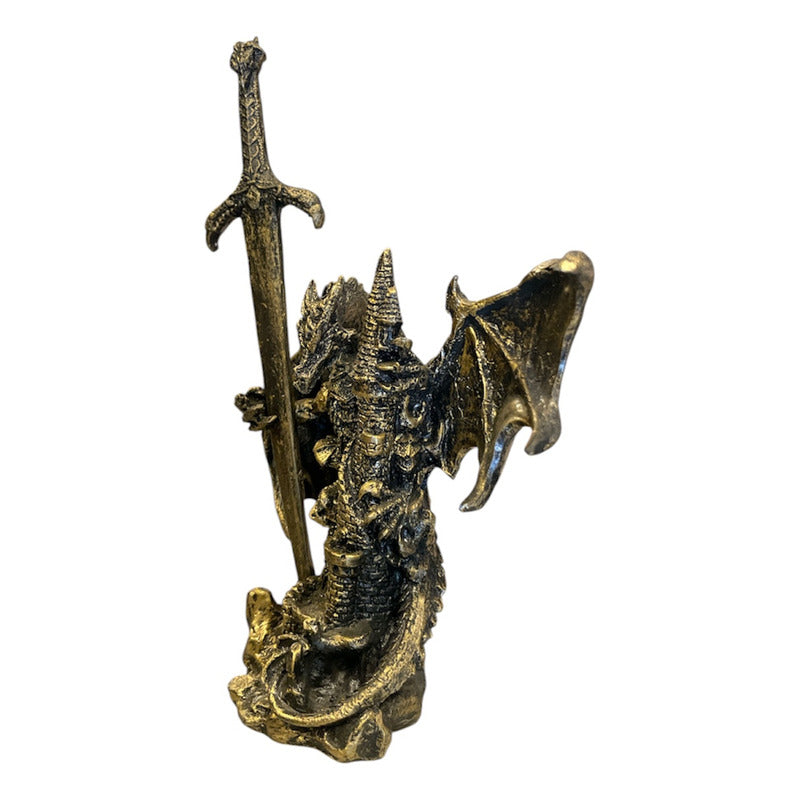 Dragon Dorado Figura Decorativa 12 Cm De Resina Mexicana