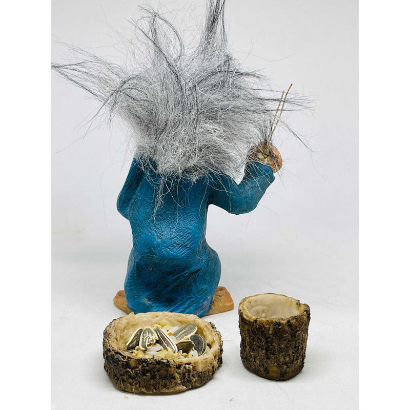 Troll Tres Virtudes + Comedero 11cm Figura De Resina. Azul