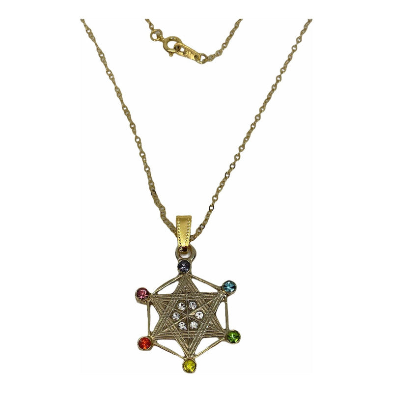 Metatron Dije Baño De Oro Con Cadena Con Cristal
