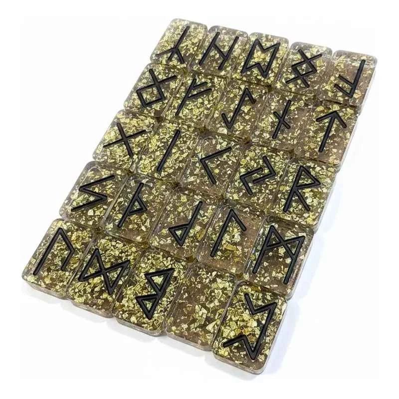 Runas Celtas En Resina Pintadas A Mano 25 Piezas Ahumado Transparente Dorado