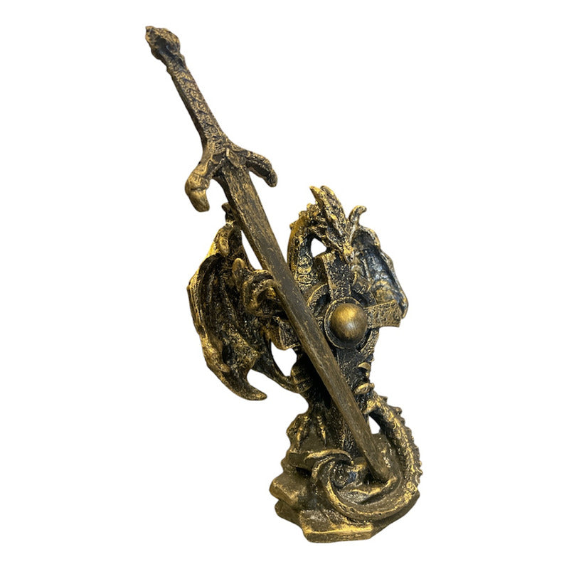 Dragon Dorado Figura Decorativa 12 Cm De Resina Mexicana