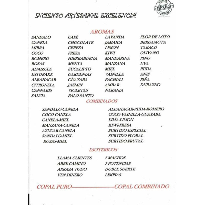 Incienso Copal 100 Varitas Artesanal 100%