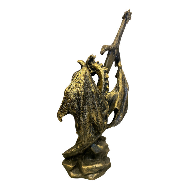 Dragon Dorado Figura Decorativa 12 Cm De Resina Mexicana