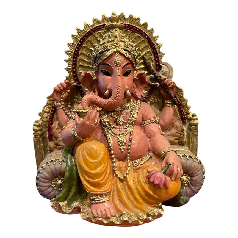 Estatua Ganesh Trono Resina 14 Cm.