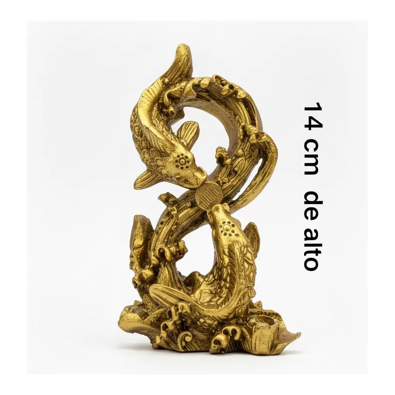 Figura Peces Koi Dorados Feng Shui 14cm Abundancia Dorado by HEREJE