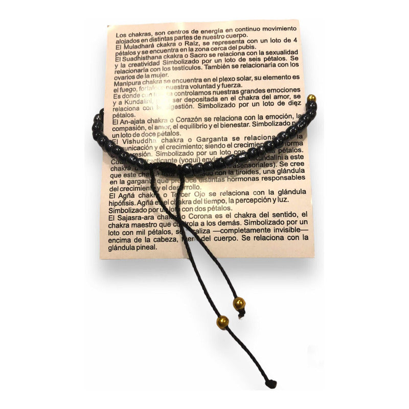Pulsera 7 Chakras Chaquiron Tejida De Hilo Negro 12.7 Cm