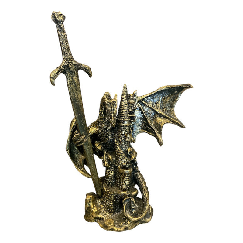 Dragon Dorado Figura Decorativa 12 Cm De Resina Mexicana