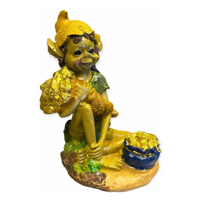 Elfo Cuerno De La Abundancia Morral 11.5x8x8cm Escultura.