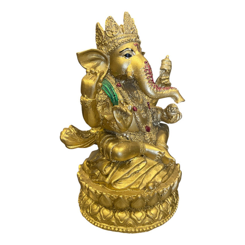 Ganesh Corona Flor De Listo Resina Nacional 16 Cm