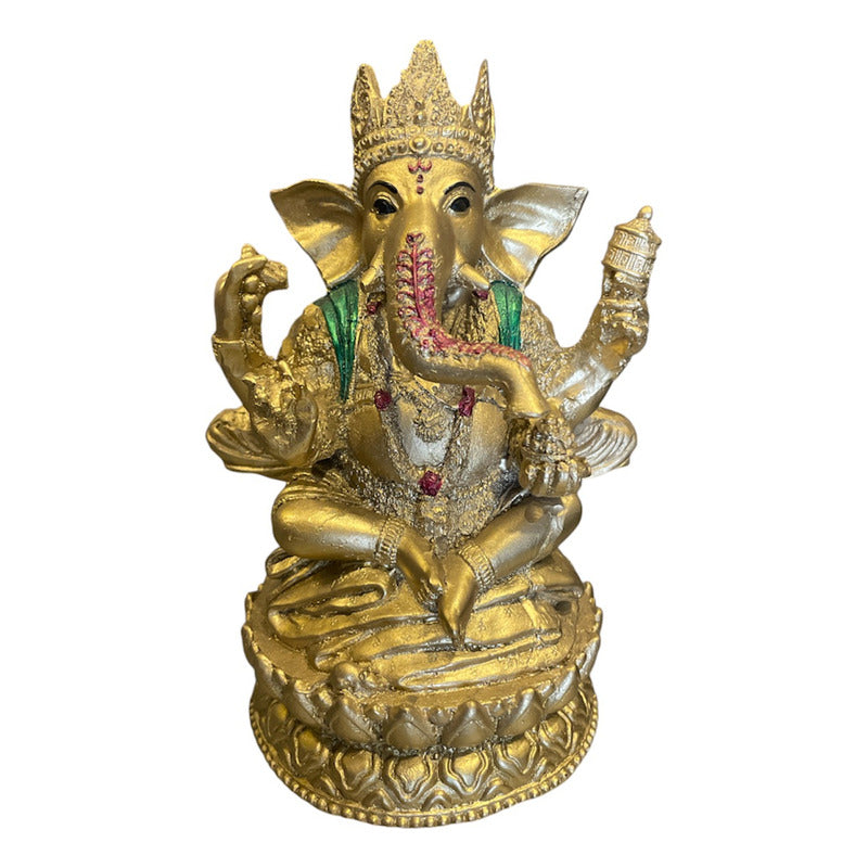 Ganesh Corona Flor De Listo Resina Nacional 16 Cm