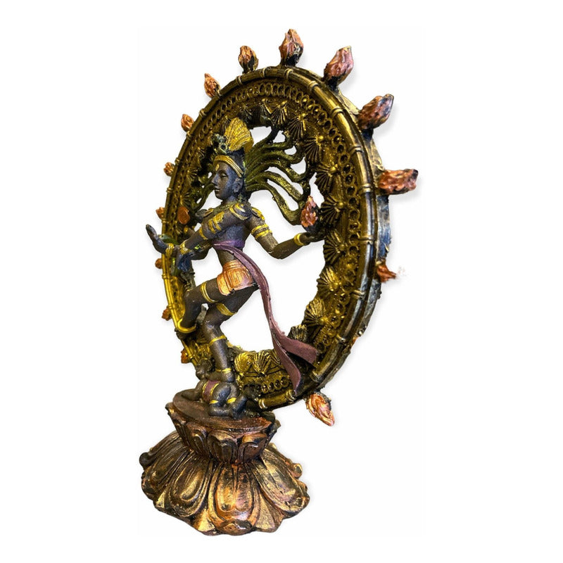 Shiva Nataraja Danza Cosmica 22.5x20x8cm Pintado A Mano.
