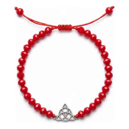 Triqueta Pulsera Hilo Con Cristal Ajustable Rojo 10 Cm