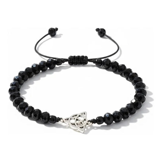 Triqueta Pulsera Hilo Con Cristal Ajustable Negro 10 Cm