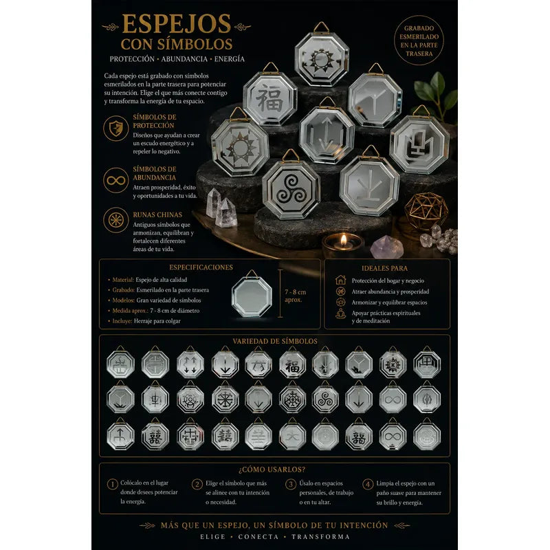 Espejo Octagonal, Grabado Con Símbolos Esotéricos De 5 Cm Clarividencia by HEREJE