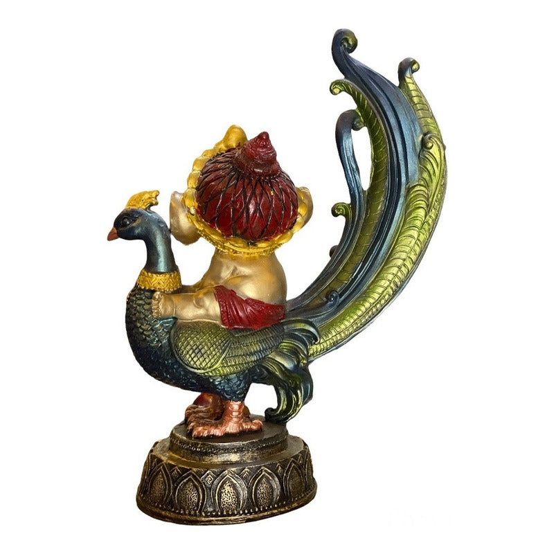Ganesh Pavo Real Figura Resina Prosperidad 24cm 3 Colores