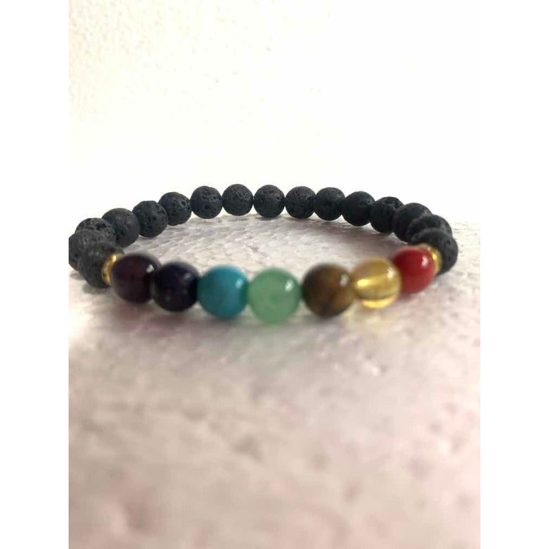 Pulcera 7 Chakras Cuarzo Y Piedra Volcánica