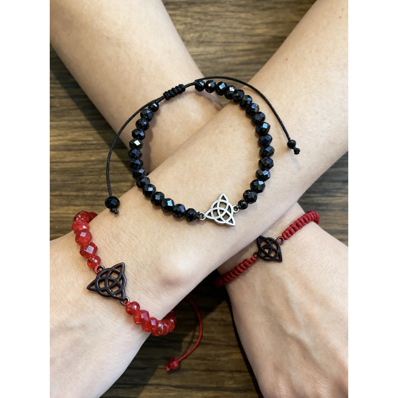 Triqueta Pulsera Hilo Con Cristal Ajustable Rojo 10 Cm