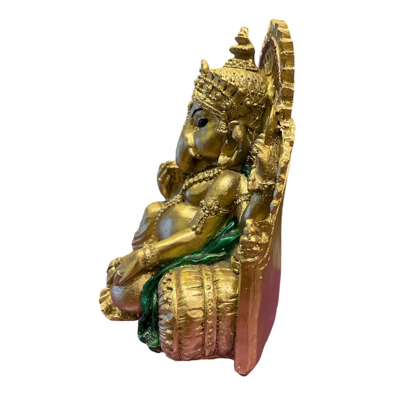 Estatua Ganesh Trono Resina 14 Cm.