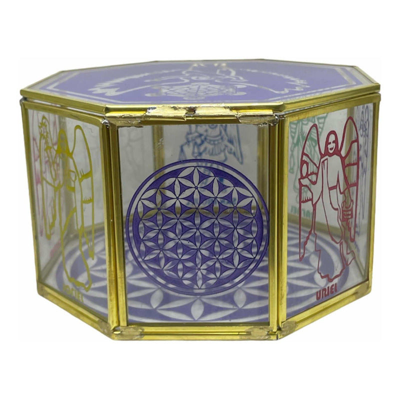 Metatron Con Los 7 Arcangeles Caja De Cristal 15 Cm Grabado