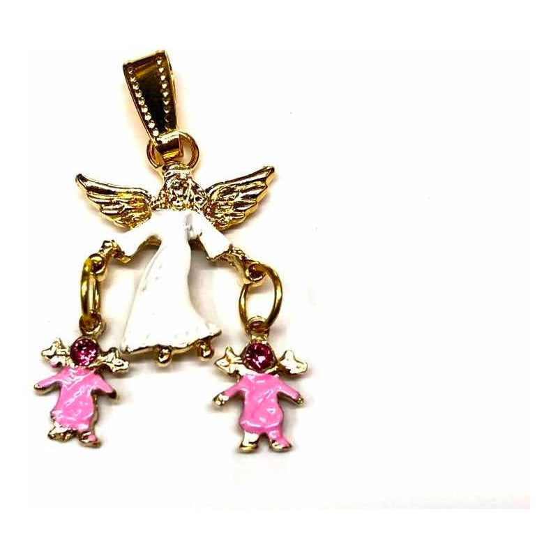 Dije Angel De La Guarda Colgante Baño En Oro Con Cristal 3cm