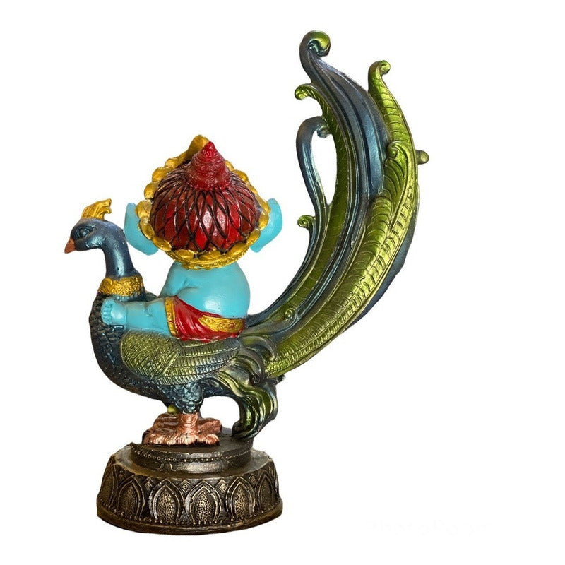 Ganesh Pavo Real Figura Resina Prosperidad 24cm 3 Colores