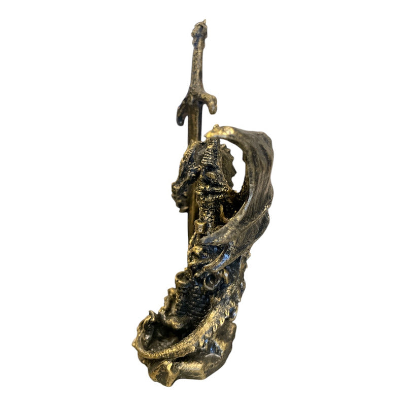 Dragon Dorado Figura Decorativa 12 Cm De Resina Mexicana