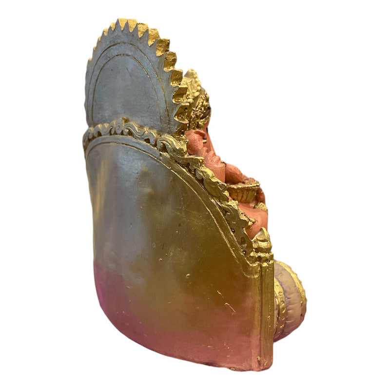 Estatua Ganesh Trono Resina 14 Cm.
