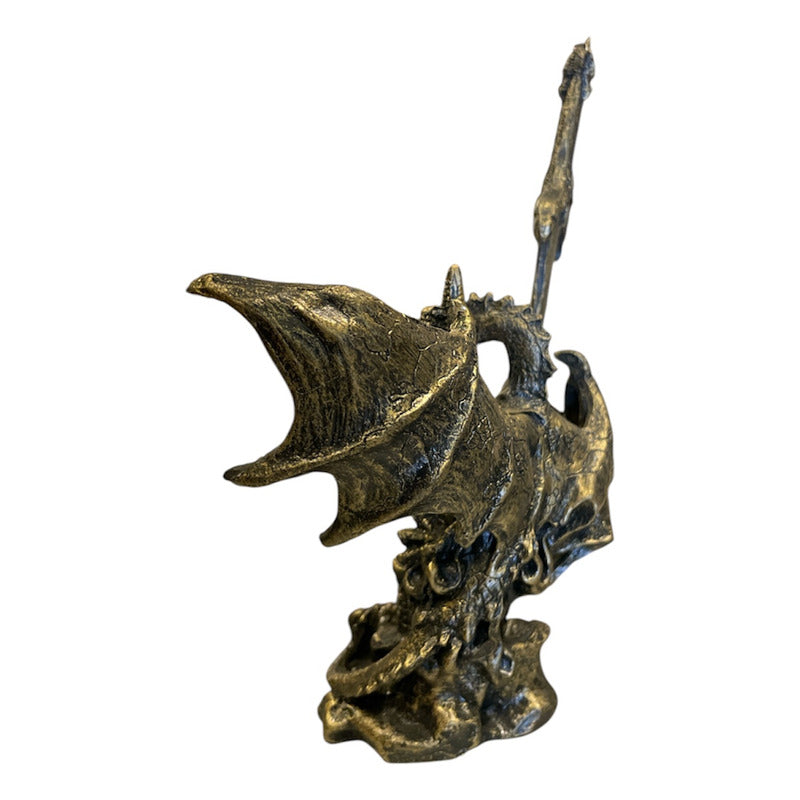 Dragon Dorado Figura Decorativa 12 Cm De Resina Mexicana
