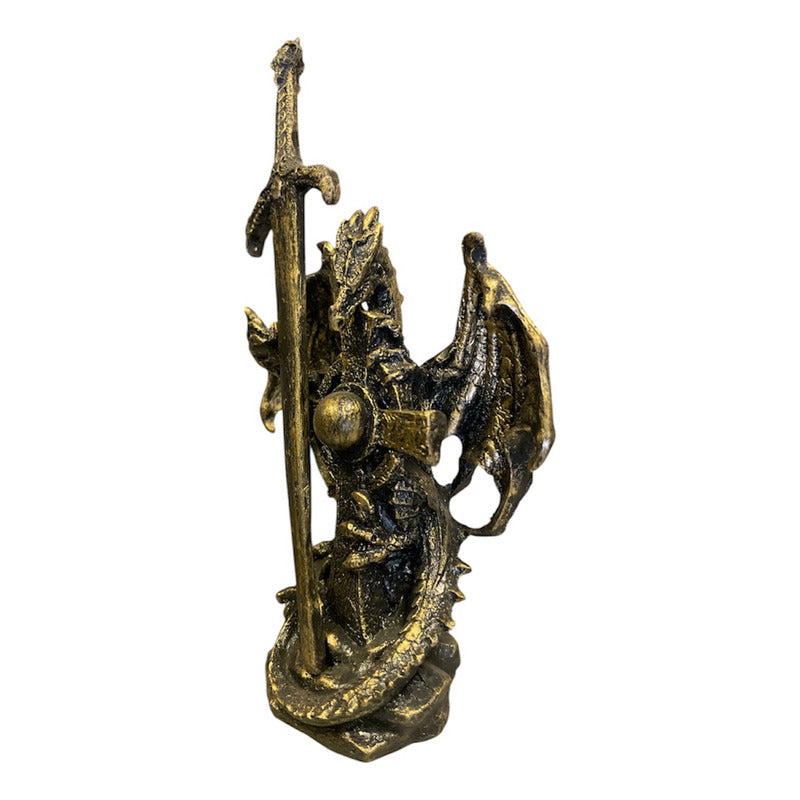 Dragon Dorado Figura Decorativa 12 Cm De Resina Mexicana