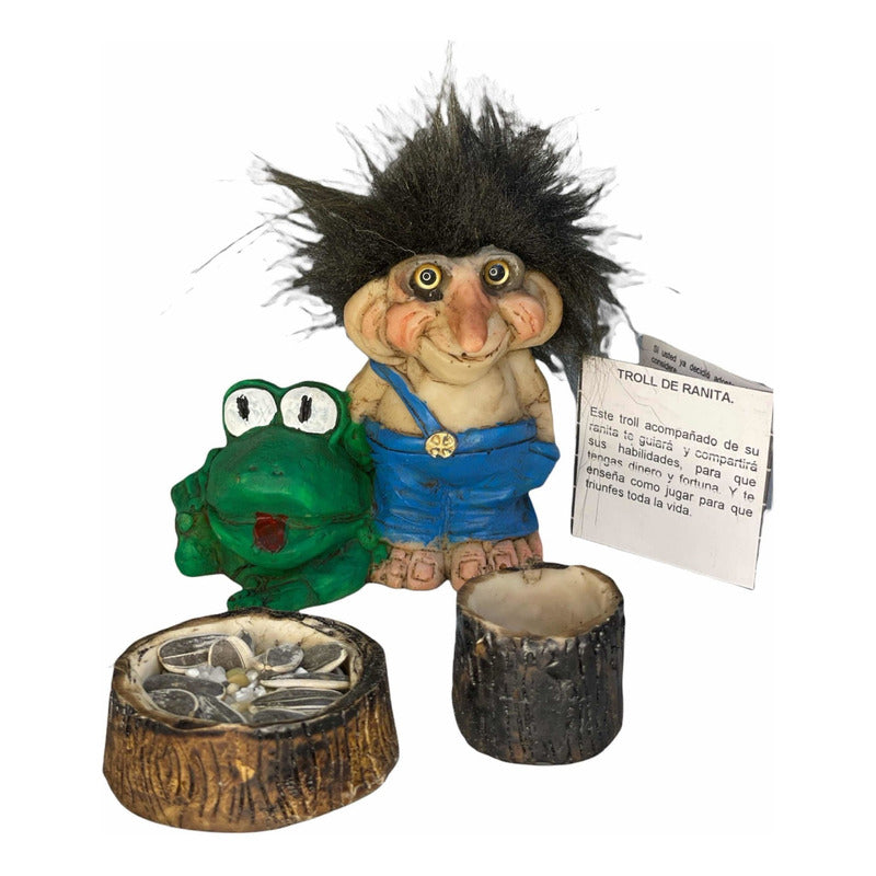Troll Rana 9cm De Alto +comedero+semillas+tarjetas Verde Azul
