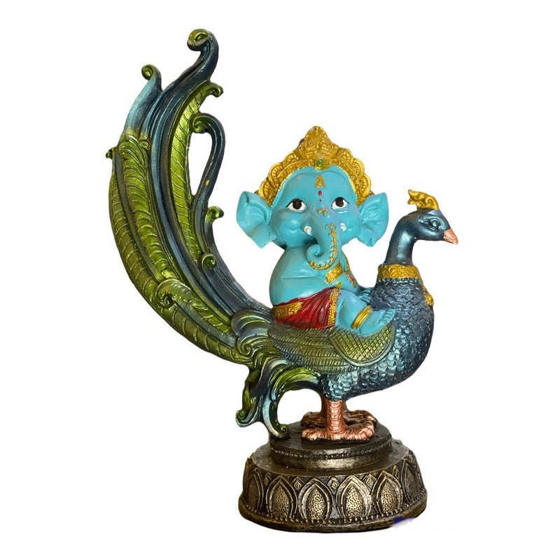 Ganesh Pavo Real Figura Resina Prosperidad 24cm 3 Colores