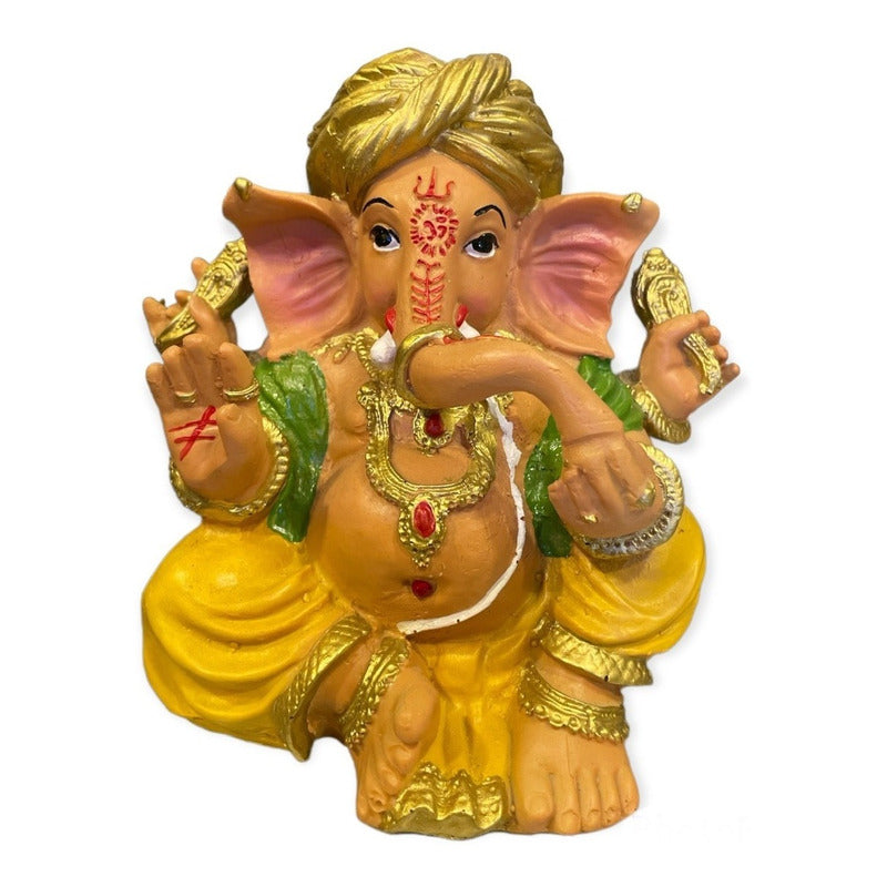Ganesh Turbante Escultura D Resina Hecho A Mano 15.5x17x13cm