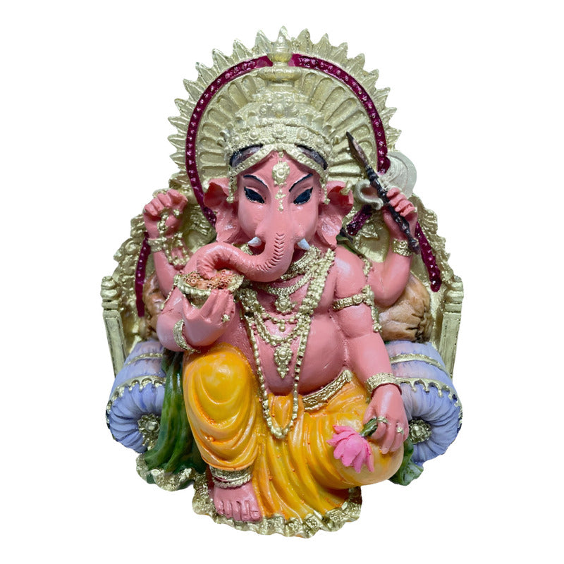 Estatua Ganesh Trono Resina 14 Cm.