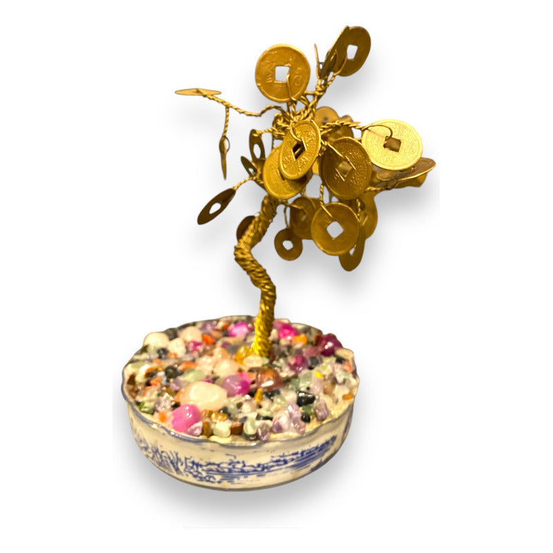 Arbol Monedas Cuarzo Bañado En Oro 15cm Nacional