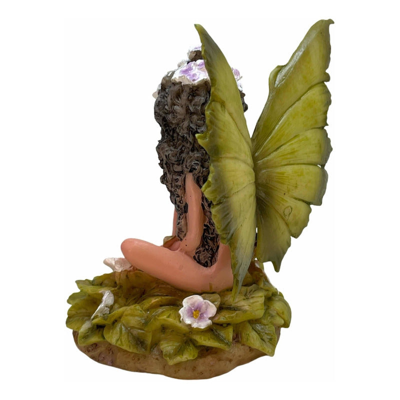 Hada Con Flores Verde En Resina Nacional