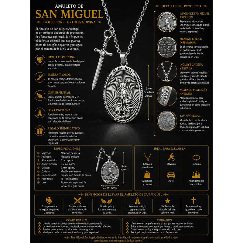 Collar Con Dije Medalla San Miguel Arcángel Acero Inoxidable Plateado by HEREJE