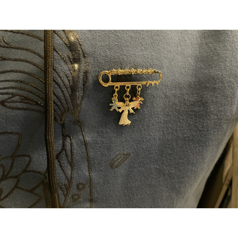 Angel De La Guarda Prendedor 7 Baños De Oro Con Cristal.