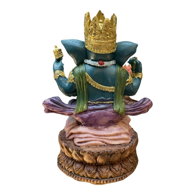Ganesh Corona Flor De Listo Resina Nacional 16 Cm