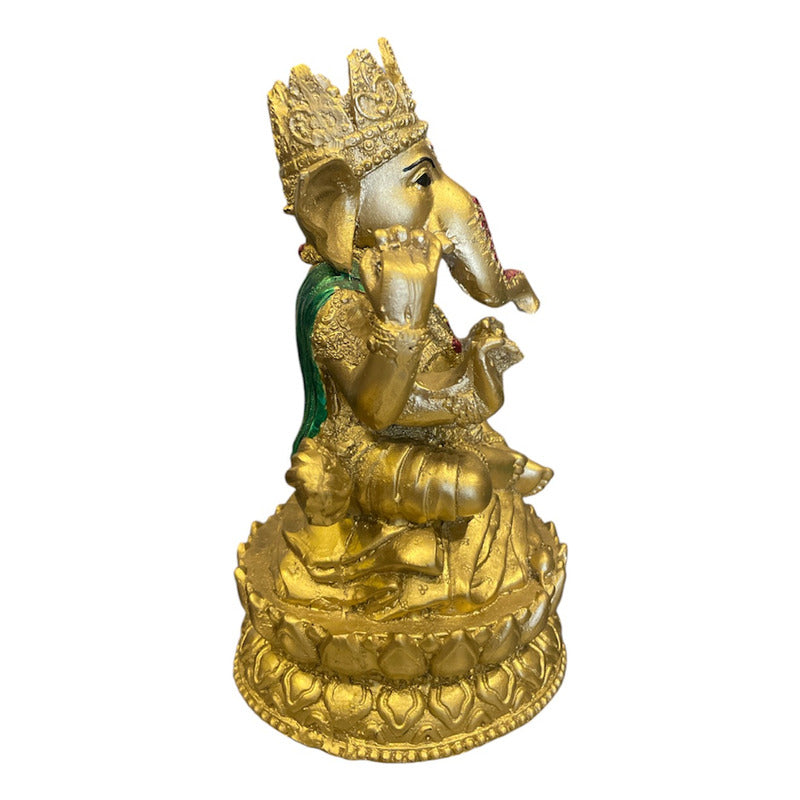 Ganesh Corona Flor De Listo Resina Nacional 16 Cm